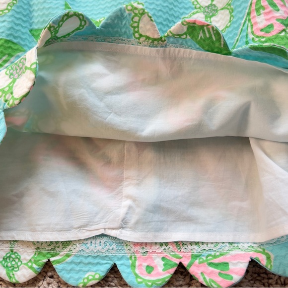 Lilly Pulitzer Nina Tootie Pink Green Scalloped Hem Floral Dress Women's Size 2 - Picture 3 of 13